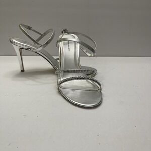 VALERIE STEVENS Royal Silver Rhinestone Sandal Sz 8 Strappy Heel Wedding Holiday